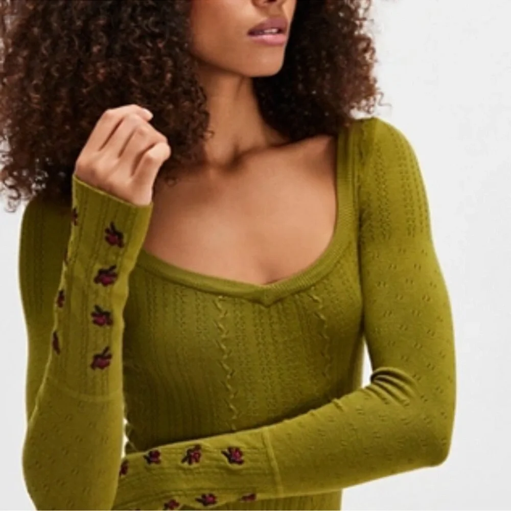 NWOT Intimately Free People Embroidered Body Suit Large Green
